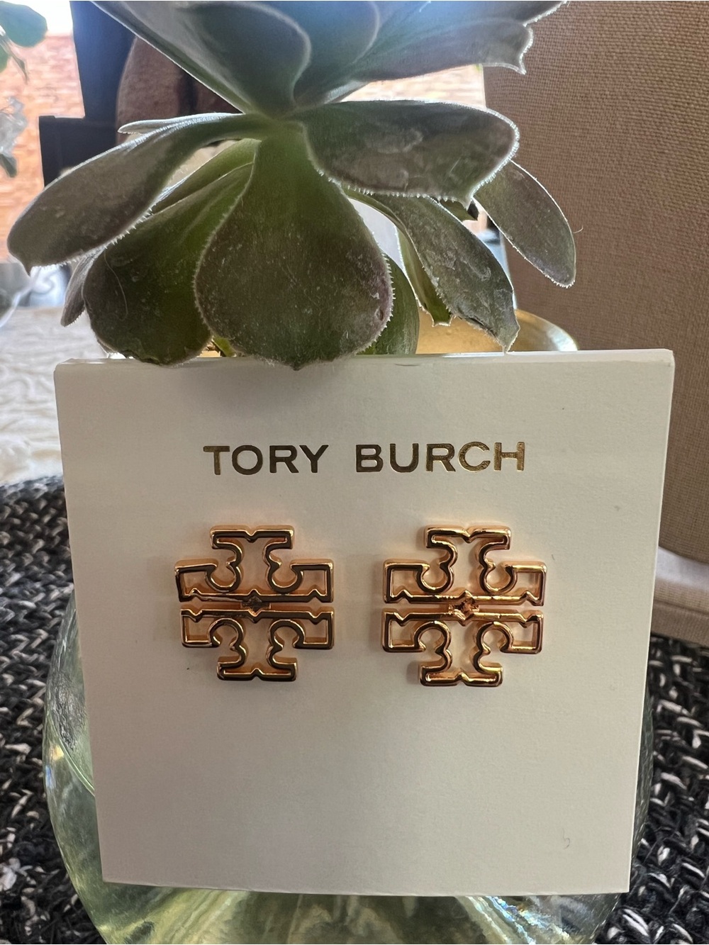 Tory Burch Rose Gold Double-T Logo Stud Earrings